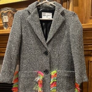Front Street wool/polyester coat size 8 with fringe details on the pockets